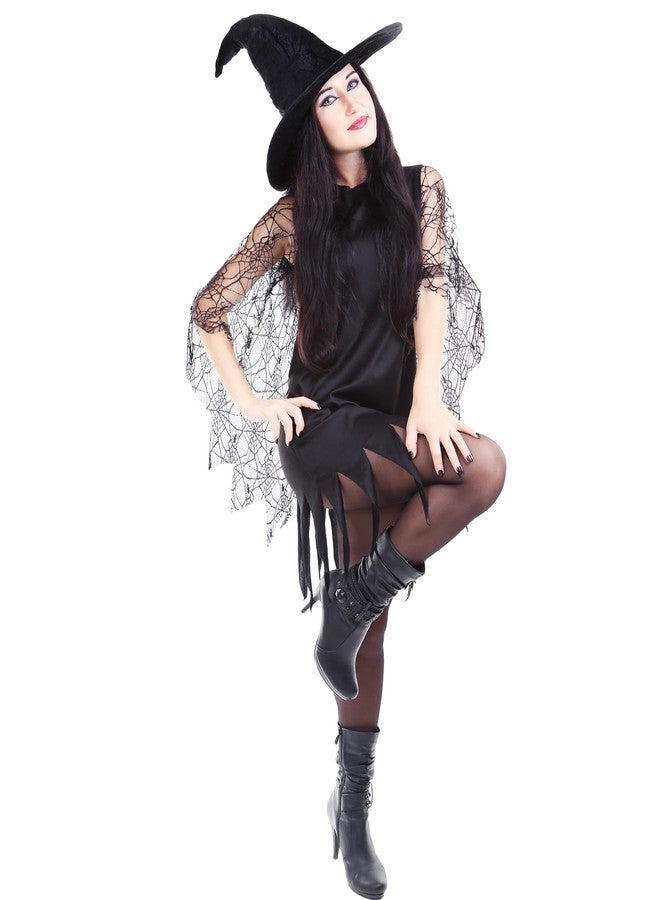 Funnysoft Womens Halloween Spider Web Cape Costume Black Lace Poncho Vampire Witch Hooded Cloak for Halloween(44.5 Inches) - Image 4